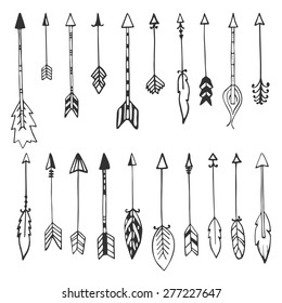 Collection of hand drawn arrows. Vector illustration
