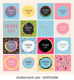 Collection of  hand drawn artistic creative Thank You cards in vector