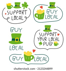 Collection of hand drawn badges. Saint Patrick's day. Hand drawn vector icon illustrations on white background.