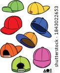 Collection of Hand Drawn Baseball Hats & Caps Vector Illustrations Front Back Side View