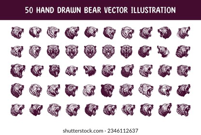 collection hand drawn bear vector illustration. hand drawn vector illustration