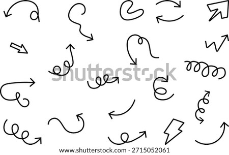 Collection of hand drawn black arrows and lightning bolt shapes white