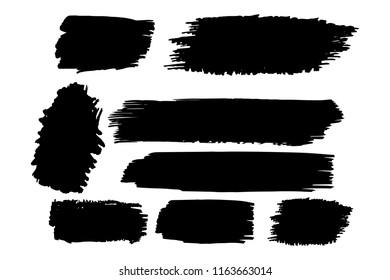 Collection of hand drawn black grunge brushes. Vector Grunge Brushes. Dirty Artistic Design Elements. Creative Design Elements. White background. Distress Frame, Logo, Banner, Wallpaper.