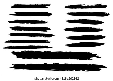 Collection of hand drawn black grunge brushes. Vector Grunge Brushes. Dirty Artistic Design Elements. Creative Design Elements. White background. Distress Frame, Logo, Banner, Wallpaper.