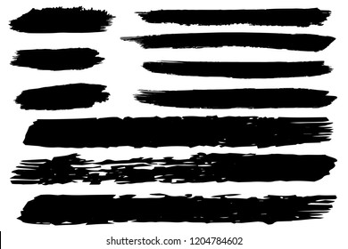 Collection of hand drawn black grunge brushes. Vector Grunge Brushes. Dirty Artistic Design Elements. Creative Design Elements. White background. Distress Frame, Logo, Banner, Wallpaper.