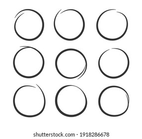 Collection Of Hand Drawn Black Highlight Circle. Highlighter Marks, Strokes. Design Elements Isolated On White Background.