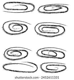 Collection of hand drawn black highlight circle. Highlighter marks, strokes. Design elements isolated on white background.