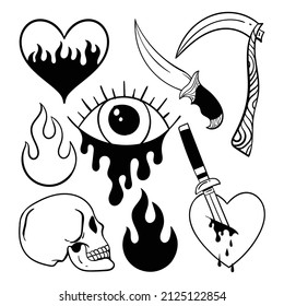Collection of hand drawn black and white vintage tattoo free vector.