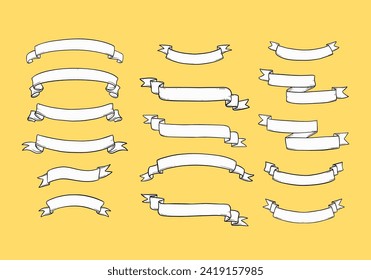 collection of hand drawn blank ribbon banner for text typography template. doodle empty ribbon banner