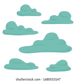 Colección de nubes azules dibujadas a mano con textura. Ilustración del vector