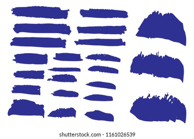 Collection of hand drawn blue grunge brushes. Vector Grunge Brushes. Dirty Artistic Design Elements. Creative Design Elements. White background. Distress Frame, Logo, Banner, Wallpaper.