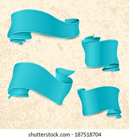 Collection of the hand drawn blue ribbons