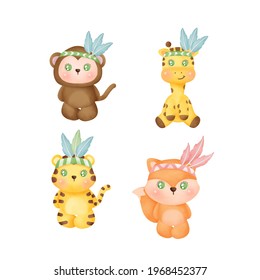 Collection of hand drawn boho animals.