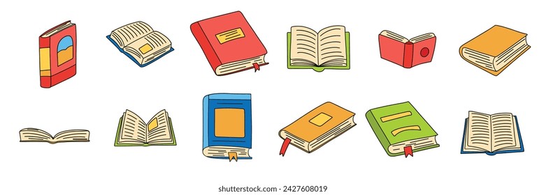 Collection of hand drawn books isolated on background. Hand draw vector art.