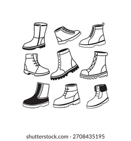 Collection of Hand Drawn Boots Outlines