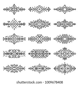 Collection of Hand Drawn Borders in Ethnic Style. Aztec art dividers. Trendy boho separators. Tattoo design.