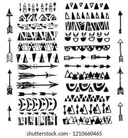 Collection of hand drawn borders in ethnic style. Aztec art dividers.Ink borders. Vector dividers.