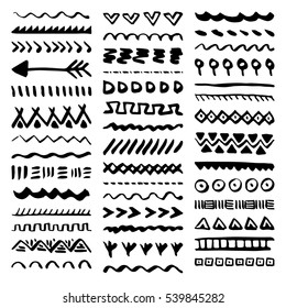 Collection of Hand Drawn Borders in Ethnic Style. Aztec art dividers. Trendy boho separators.