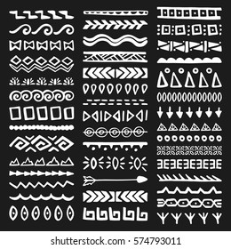 Collection of Hand Drawn Borders in Ethnic Style. Aztec art dividers. Trendy boho separators.