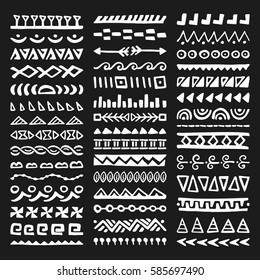 Collection of Hand Drawn Borders in Ethnic Style. Aztec art dividers. Trendy boho separators.