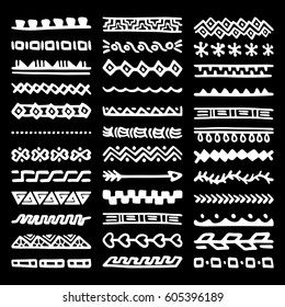 Collection of Hand Drawn Borders in Ethnic Style. Aztec art dividers. Trendy boho separators.