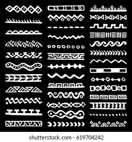 Collection of Hand Drawn Borders in Ethnic Style. Aztec art dividers. Trendy boho separators.