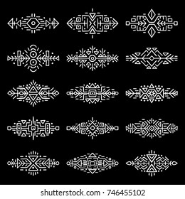 Collection of Hand Drawn Borders in Ethnic Style. Aztec art dividers. Trendy boho separators. Tattoo design.