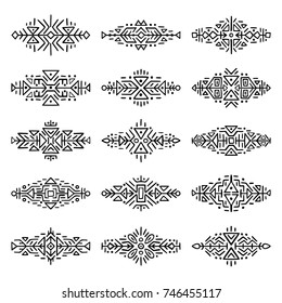 Collection of Hand Drawn Borders in Ethnic Style. Aztec art dividers. Trendy boho separators. Tattoo design.