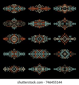 Collection of Hand Drawn Borders in Ethnic Style. Aztec art dividers. Trendy boho separators. Tattoo design.