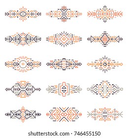 Collection of Hand Drawn Borders in Ethnic Style. Aztec art dividers. Trendy boho separators. Tattoo design.