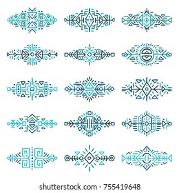 Collection of Hand Drawn Borders in Ethnic Style. Aztec art dividers. Trendy boho separators. Tattoo design.