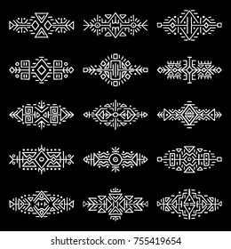 Collection of Hand Drawn Borders in Ethnic Style. Aztec art dividers. Trendy boho separators. Tattoo design.