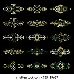 Collection of Hand Drawn Borders in Ethnic Style. Aztec art dividers. Trendy boho separators. Tattoo design.