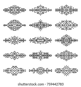 Collection of Hand Drawn Borders in Ethnic Style. Aztec art dividers. Trendy boho separators. Tattoo design.