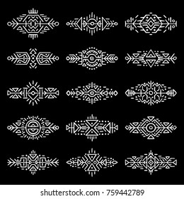 Collection of Hand Drawn Borders in Ethnic Style. Aztec art dividers. Trendy boho separators. Tattoo design.