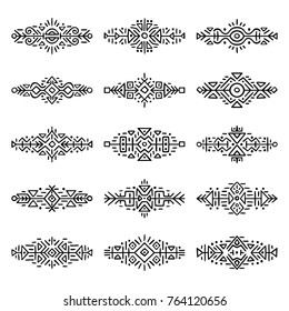 Collection of Hand Drawn Borders in Ethnic Style. Aztec art dividers. Trendy boho separators. Tattoo design.