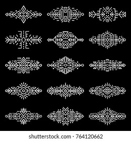 Collection of Hand Drawn Borders in Ethnic Style. Aztec art dividers. Trendy boho separators. Tattoo design.