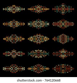 Collection of Hand Drawn Borders in Ethnic Style. Aztec art dividers. Trendy boho separators. Tattoo design.