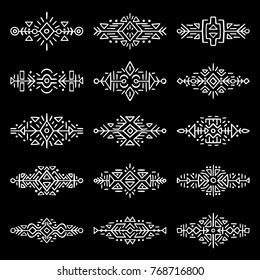 Collection of Hand Drawn Borders in Ethnic Style. Aztec art dividers. Trendy boho separators. Tattoo design.