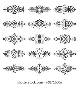 Collection of Hand Drawn Borders in Ethnic Style. Aztec art dividers. Trendy boho separators. Tattoo design.