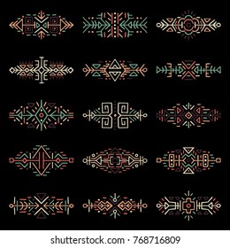 Collection of Hand Drawn Borders in Ethnic Style. Aztec art dividers. Trendy boho separators. Tattoo design.