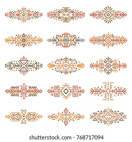 Collection of Hand Drawn Borders in Ethnic Style. Aztec art dividers. Trendy boho separators. Tattoo design.