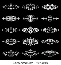 Collection of Hand Drawn Borders in Ethnic Style. Aztec art dividers. Trendy boho separators. Tattoo design.