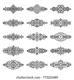 Collection of Hand Drawn Borders in Ethnic Style. Aztec art dividers. Trendy boho separators. Tattoo design.