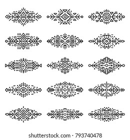 Collection of Hand Drawn Borders in Ethnic Style. Aztec art dividers. Trendy boho separators. Tattoo design.