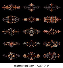 Collection of Hand Drawn Borders in Ethnic Style. Aztec art dividers. Trendy boho separators. Tattoo design.