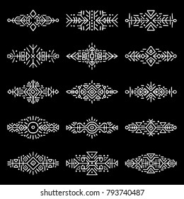 Collection of Hand Drawn Borders in Ethnic Style. Aztec art dividers. Trendy boho separators. Tattoo design.