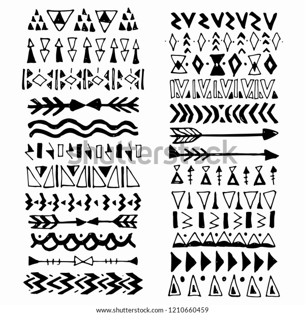 Collection of hand drawn\
borders in ethnic style. Aztec art dividers.Ink borders. Vector\
dividers.