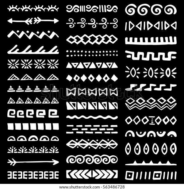 Collection Hand Drawn Borders Ethnic Style Stock Vector (Royalty Free ...