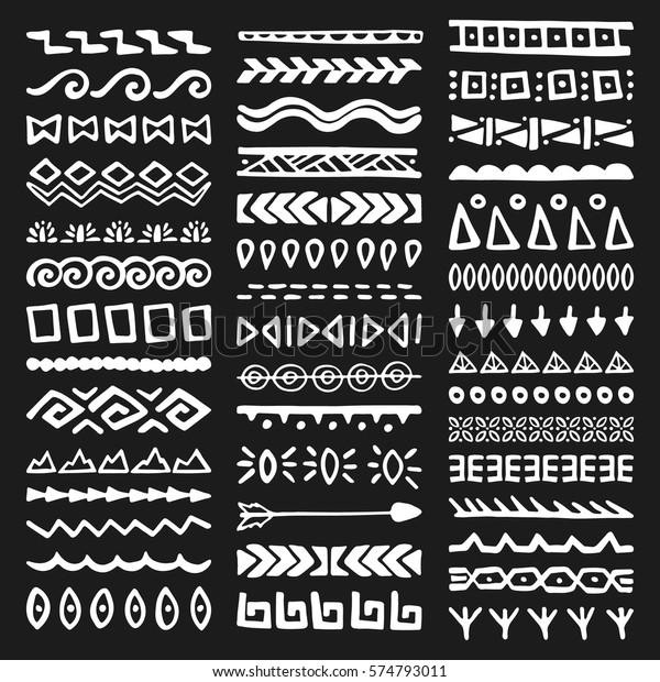 Collection Hand Drawn Borders Ethnic Style Stock Vector (Royalty Free ...